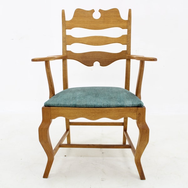 1960s Henning Kjærnulf Razorblade Armchair in Solid Oak for EG Møbler, Denmark