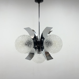 Mid-century Chrome & Glass Chandelier, Czechoslovakia