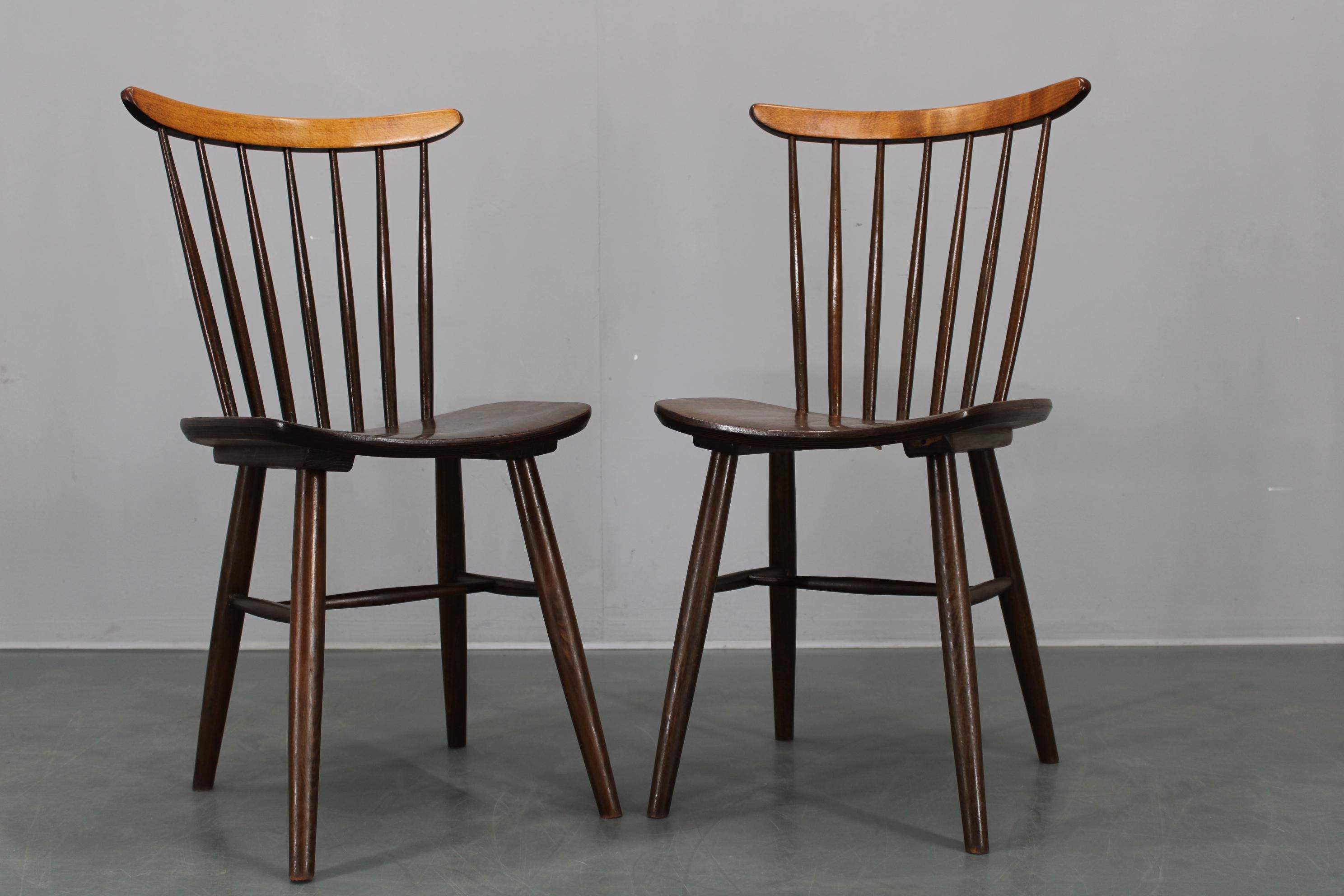 Vintage Drevounia Czechoslovakian Mid Century Beech Chairs, Pair