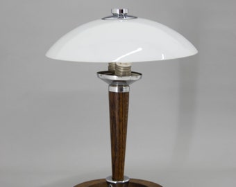 Lámpara de mesa de madera y vidrio Art Deco, años 30 / Lámpara de mesa vintage / Lámpara de escritorio / Iluminación Art Deco