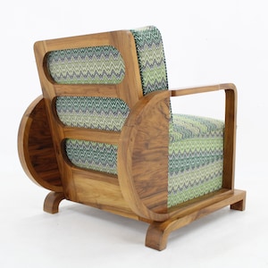 1930s Restored Art Deco Armchair in Solid Walnut, Czechoslovakia