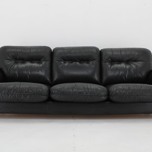 1970s 3-Seater Sofa in Black Leather, Italy / Vintage Sofa / Black Colour / Mid-century /