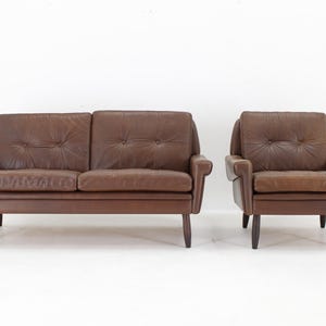 1970 Svend Skipper Living Room Set in Brown Leather,Denmark  / Mid-century / Vintage Sofa /