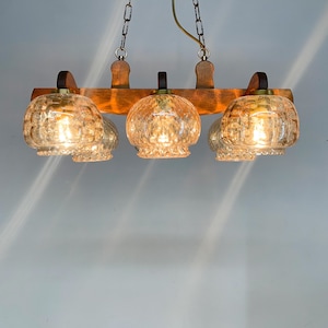 1970&#39;s Wood & Glass Chandelier, Czechoslovakia / Wooden Chandelier