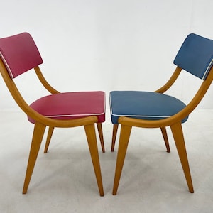 Set of 2 Colourful Vintage Chairs, Germany, 1960&#39;s / Red & Blue