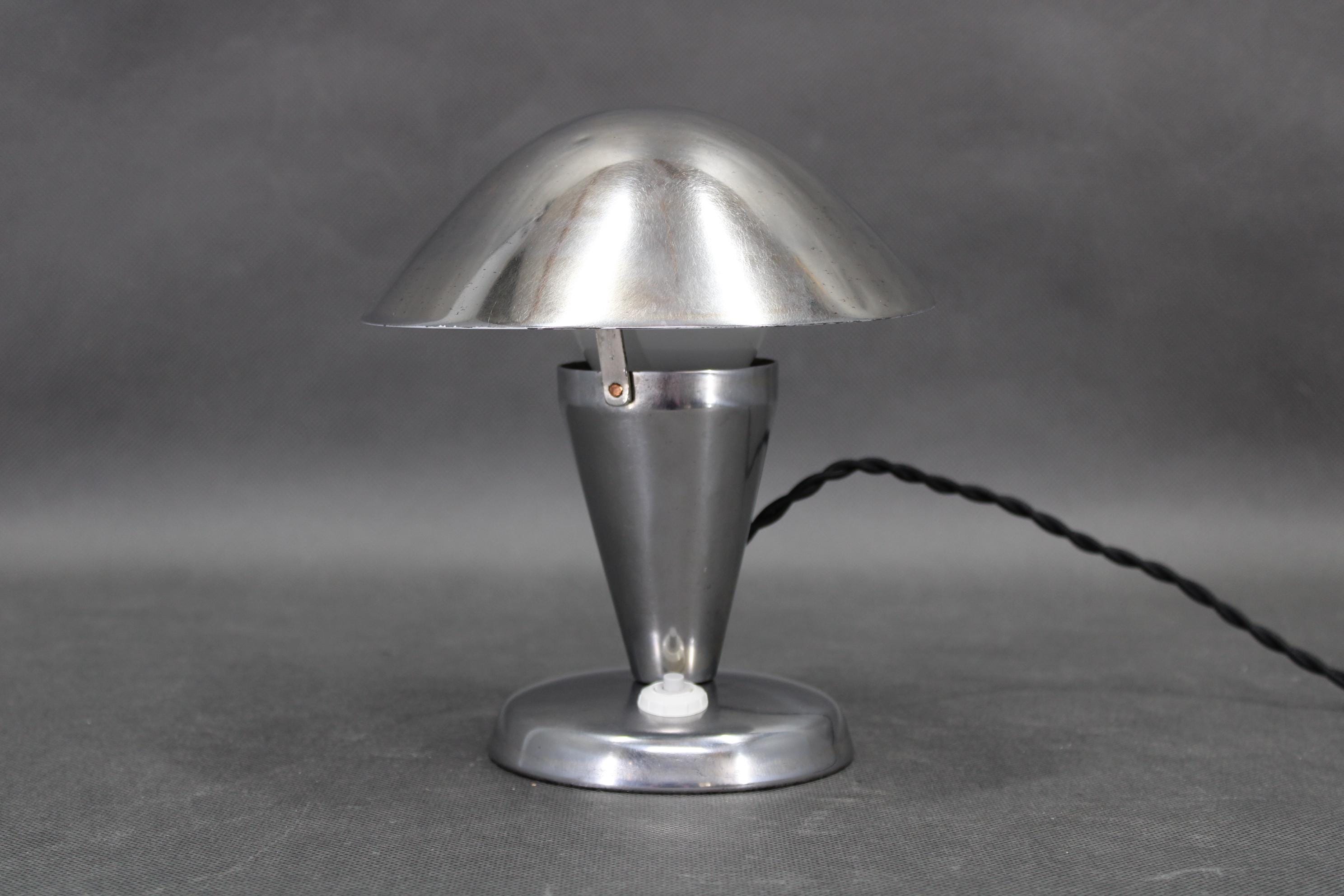 Bauhaus Chrome Mushroom Table Lamp Czechoslovakia 1930s Adjustable