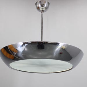1930s Bauhaus / Functionalist Chrome Plated Chandelier &quot;UFO&quot; by Josef Hurka for Napako , Czechoslovakia / Mid-century / Vintage Pendant /