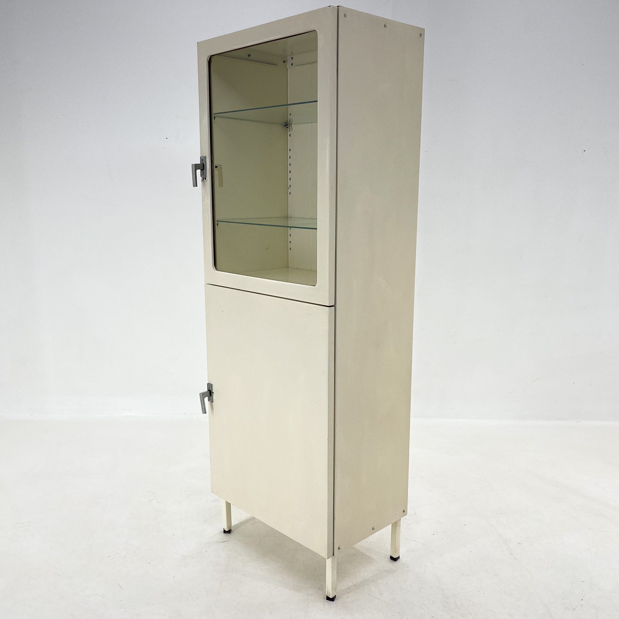 1950 s Iron Medical Cabinet Czechoslovakia Two Section Metal