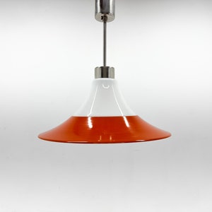 Mid-century Opaline Glass and Metal Pendant Light