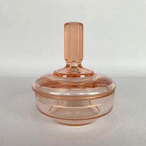 1960's Bohemian Rosaline Glass Jar / Vintage Hand Cut Glass Jar