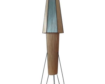 Rare Midcentury Rocket Floor Lamp, Metal and Straw, German Design