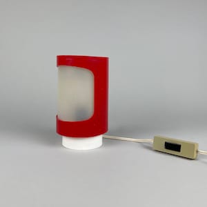 Small Adjustable Space Age Plastic Table Lamp, 1970&#39;s / Little Table or Bedside Lamp / Vintage Bedside Lamp / Red & White
