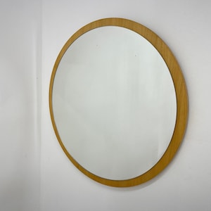 1970&#39;s Midcentury Round Wall Mirror, Czechoslovakia / Vintage Mirror / Wood
