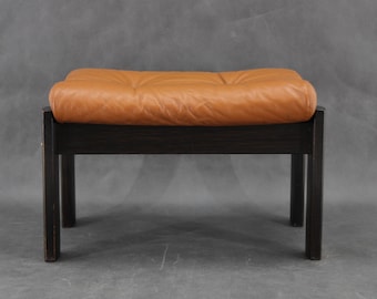1960s Brown Leather Oak Stool, Denmark