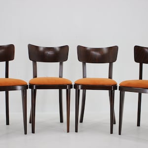 Ensemble de quatre chaises de salle à manger restaurées des années 1950, Tchécoslovaquie/chaises vintage/Milieu du siècle/Couleur brune/