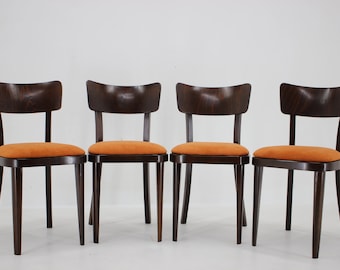 1950s Set of Four Restored Dining Chairs, Czechoslovakia/ Vintage Chairs / Mid-century / Brown Colour /