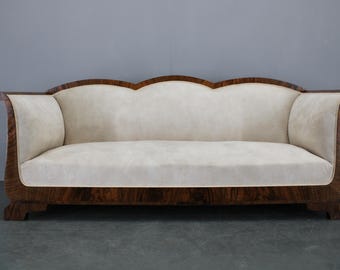 1930s Restored Art Deco Walnut Sofa, Czechoslovakia