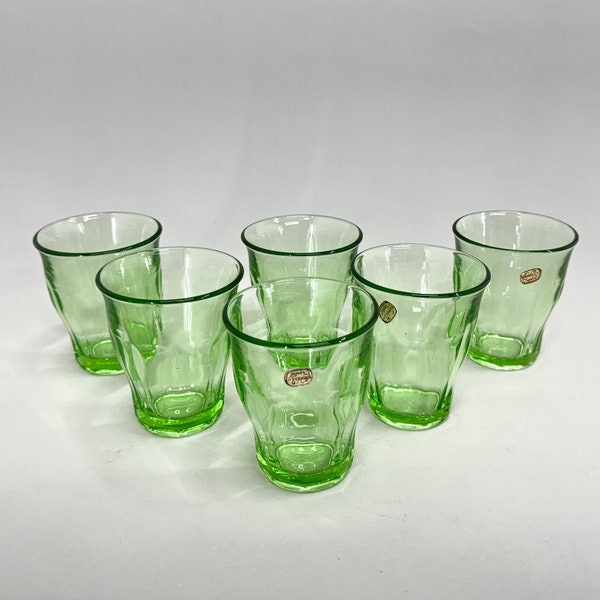 Set of 6 Bohemian Crystal Uranium Glass Glasses, 1970s
