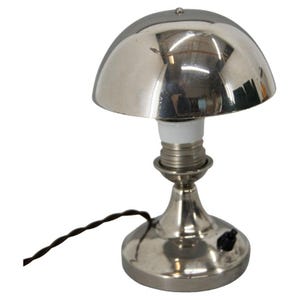 1930s Art Deco Table Lamp Nickel Bedside Light Vintage Adjustable Mushroom Desk Nightstand Chrome Polished Restored Bauhaus Small