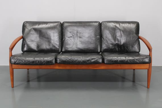 1960s Kai Kristiansen Teak & Leather 3-seater Sofa, Denmark, Mid