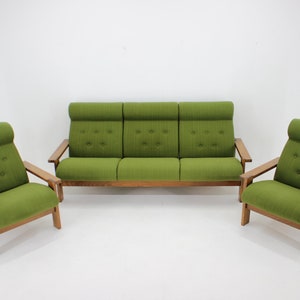 Juego de salón de haya de los años 70, Checoslovaquia / Mobiliario vintage / Sofá vintage y dos sillones