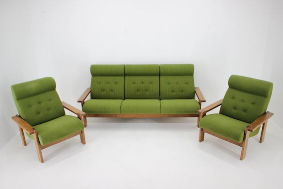 1970s Living Room Beech Set, Czechoslovakia / Vintage