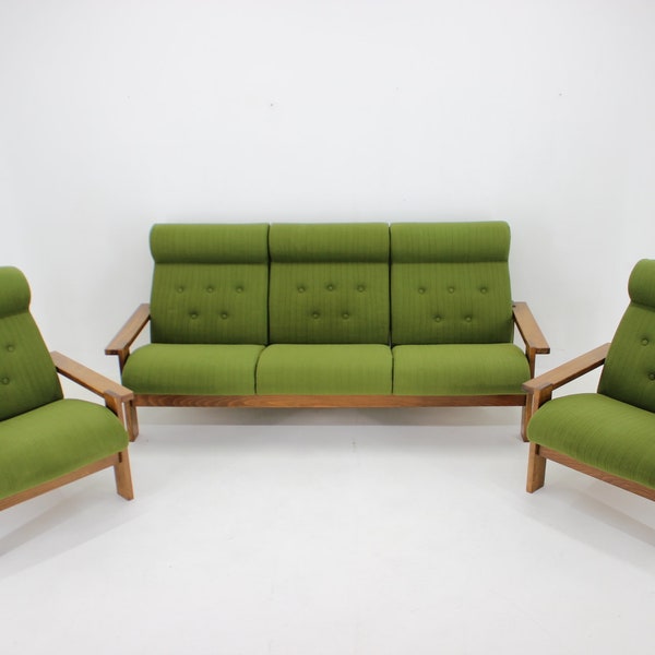 Ensemble de salon en hêtre des années 1970, Tchécoslovaquie / Meuble vintage / Canapé vintage et deux fauteuils