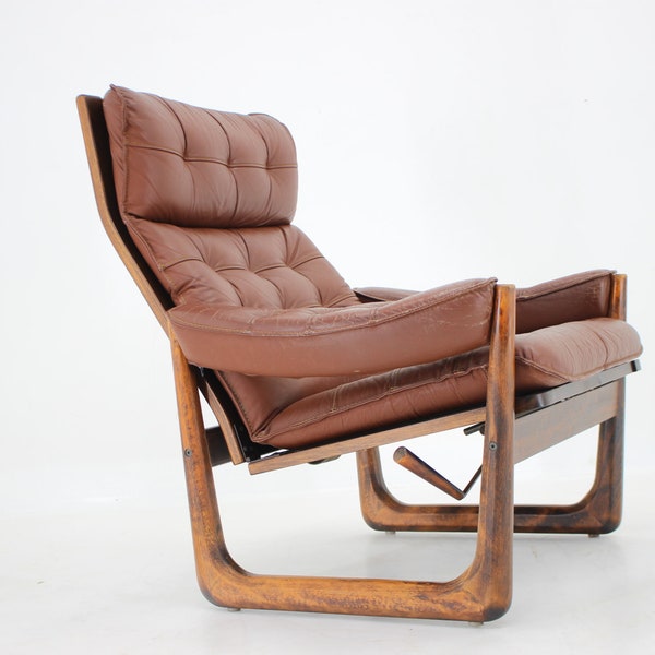 1960's Adjustable Leather Armchair by Genega Mobler, Denmark / Mid-century Furniture / Leather Lounge Chair