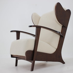 1940s Unique Large Wing Chair in Wool Boucle, Restored / Vintage Chair / Mid-century / White Colour /