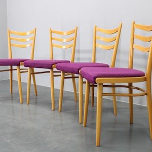 Ensemble de quatre chaises de salle à manger en hêtre, Tchécoslovaquie / Chaises vintage /