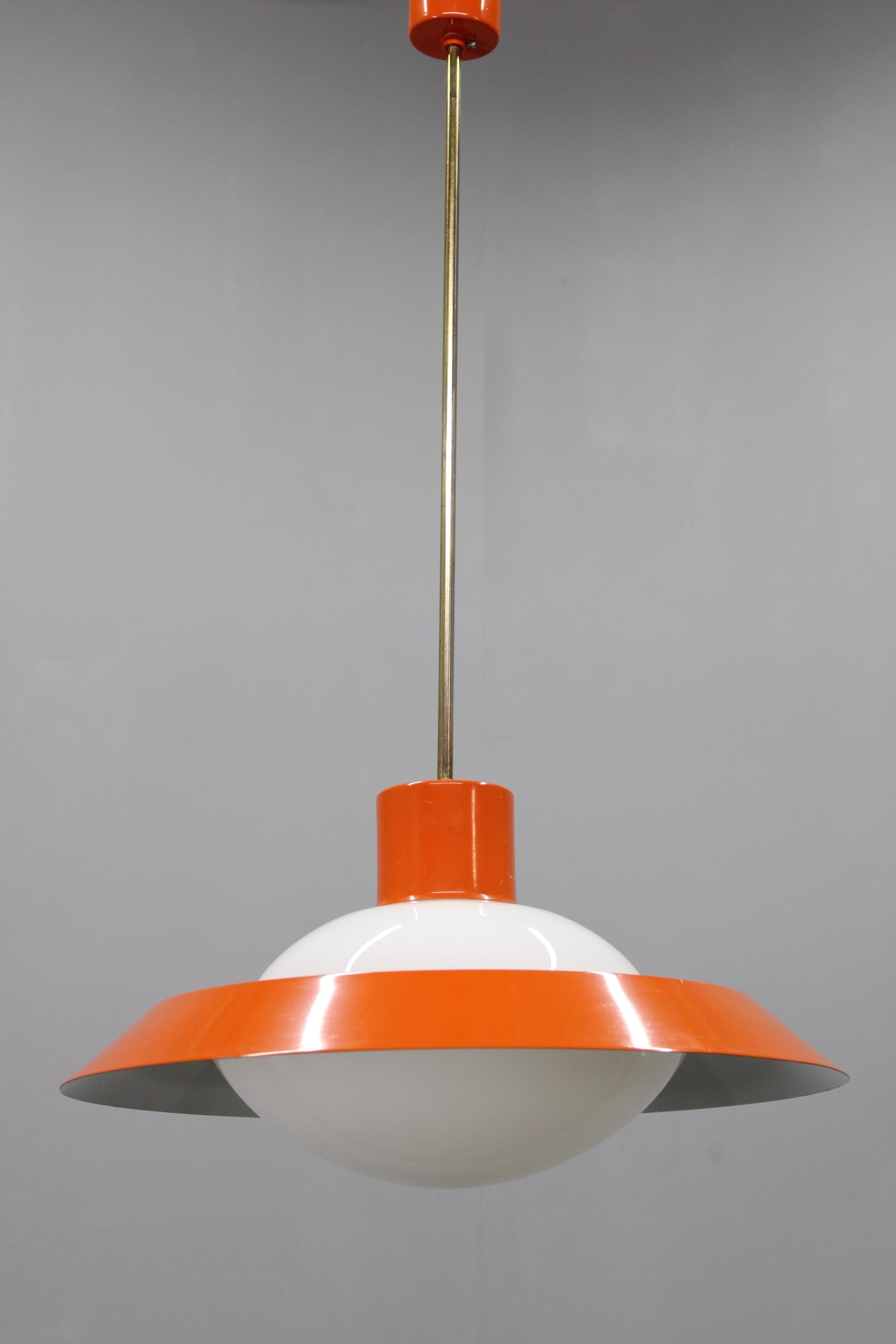 Mid Century Orange Pendant Lamp Opaline Glass Czechoslovakia 1970s