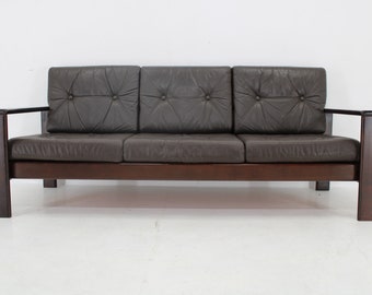 1970s 3- Seater Leather Sofa by Lepofinn,Finland / Mid-century Sofa / Vintage Leather Sofa / Dark Brown Colour /