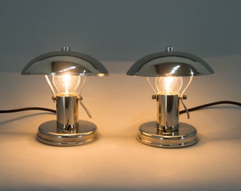 Conjunto de dos lámparas de mesa Bauhaus, años 30 / Lámparas de noche pequeñas vintage / Lámparas de hongos / Iluminación vintage