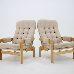 1970s Pair of Beech High Back Armchairs, Czechoslovakia / Vintage Armchairs