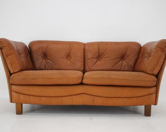 1970s Danish Cognac Leather 2 Seater Sofa