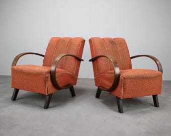 Pair of Jindrich Halabala 1930s Armchairs Czechoslovakia Art Deco Functionalist Vintage Furniture