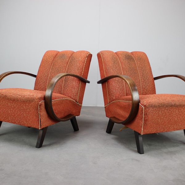Paire de fauteuils Jindrich Halabala des années 1930, style Art déco fonctionnaliste, mobilier vintage tchécoslovaque