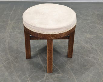 Art Deco Walnut Veneer Stool Upholstered Beech Vanity Seat Czechoslovakia 1930s