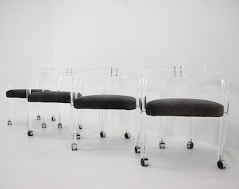 Ensemble De Quatre Chaises De Salle à Manger En Lucite Des Années 1970, Style Charles Hollis Jones