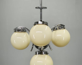 Art Deco Kronleuchter Champagner Glas Chrom Pendelleuchte Deckenleuchte Tschechoslowakei 1930er Jahre