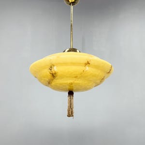 Art Deco Brass & Marble Glass Pendant Light, Czechoslovakia 1930&#39;s