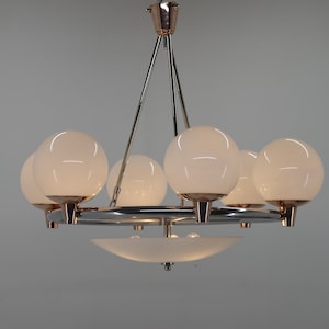 Representative Large Art Deco Chandelier, 1930&#39;s / Chrome & Copper / Art Deco Lighting
