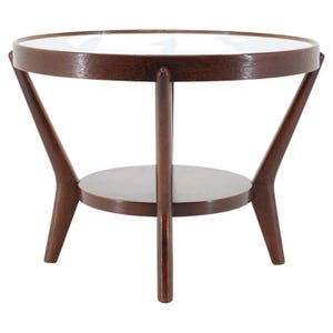 1960s Oak Coffee Table by Koželka & Kropáček, Mid Century Modern Glass Top Side