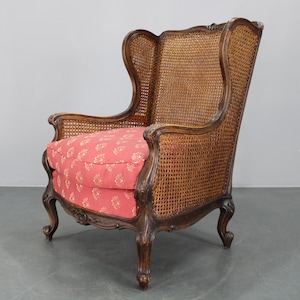 Antique Carved Wing Chair with Cane Sides , Czechoslovakia