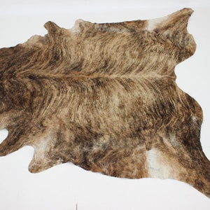 Genuine Brazilian Brindle Cowhide / Genuine Leather / Brown Leather Rug / Large Cowhide