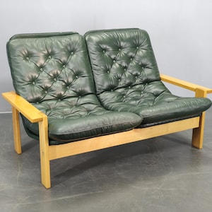 Mid Century Leder Sofa Grüne Zwei Sitzer Tschechoslowakei Vintage Lounge 1970er Jahre