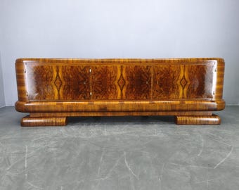 Art Deco Walnut Sideboard Long Cabinet 1930s European Vintage