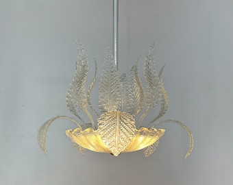 1950&#39;s Barovier & Toso Murano Glass and Brass Chandelier / Italian Vintage Chandelier