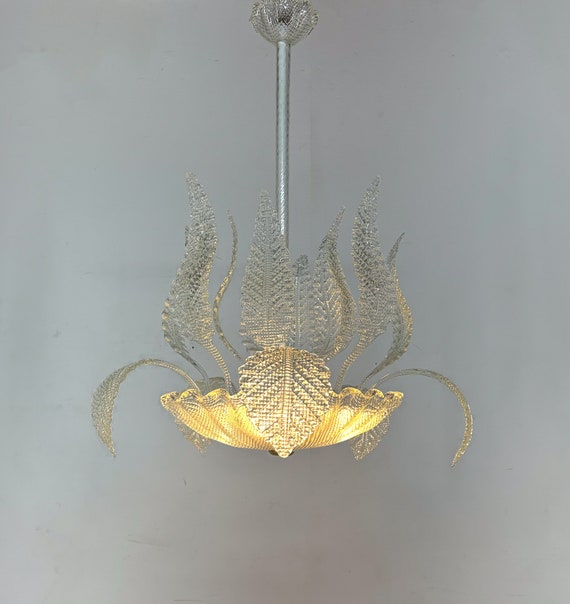 1950's Barovier & Toso Murano Glass and Brass Chandelier 1950's Barovier & Toso Murano Glass and Brass Chandelier