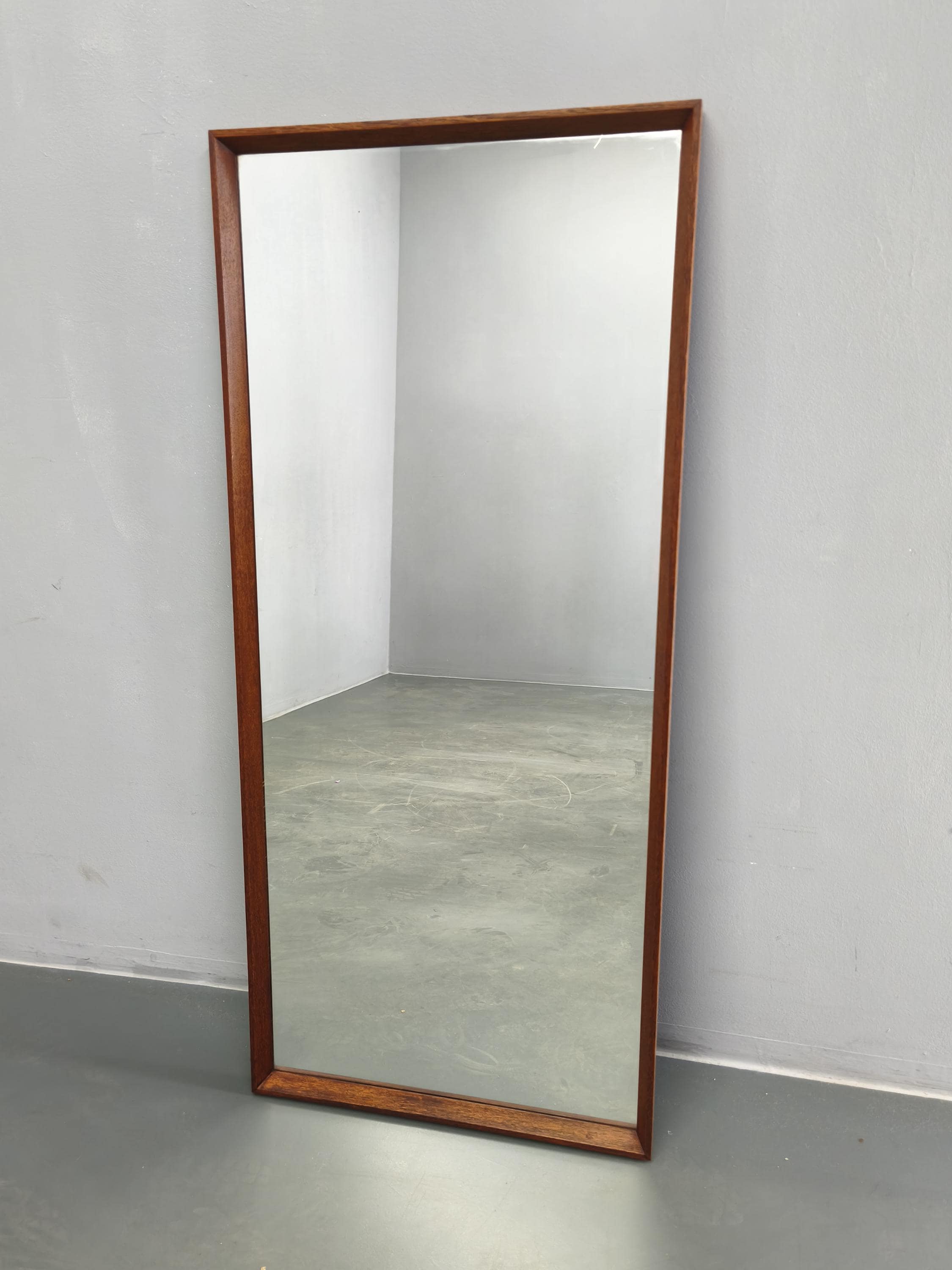 Mid Century Teak Wall Mirror Danish Minimalist Rectangular Frame